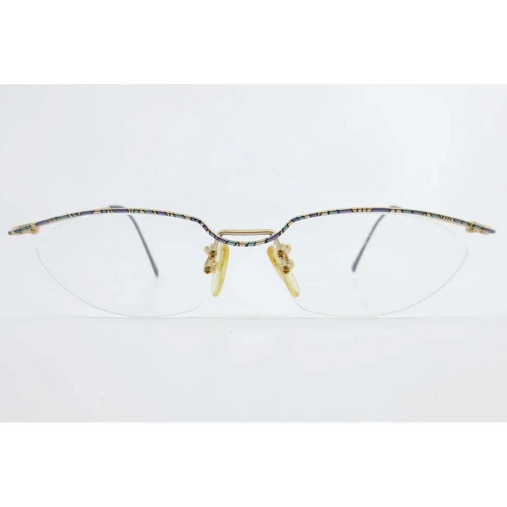 Jet Set 759 Eyeglass Frames Gold Blue Patterned Rimless 54-17-135 Col 406